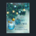 Carte Postale Winter Wonderland Blue Christmas Baubles<br><div class="desc">Blancs merveilleux d'hiver et carte de voeux Baubles de Noël bleu. Le texte peut être modifié en utilisant à droite le menu "Détails". Pour tout adapter à vos besoins, cliquez sur le bouton "Personnaliser" et vous pouvez modifier le style et la couleur du texte. D'autres couleurs sont disponibles. Veuillez me...</div>