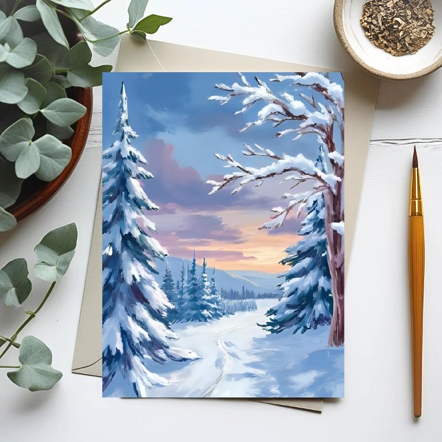 Carte Postale Winter Wonderland | Mountain Snow Nature Painting  (Créateur téléchargé)
