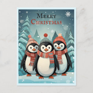 Carte Postale Winter Wonderland Noël Penguins Salut