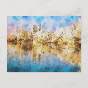 Carte Postale Winterlandschaft et Havel mit Enten, Aquarell.