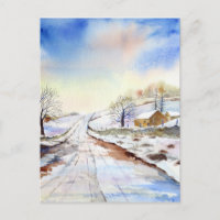 Wintery Lane Watercolor