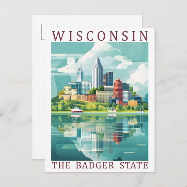 Carte Postale Wisconsin Badger State USA Travel Place (Devant / Derrière)