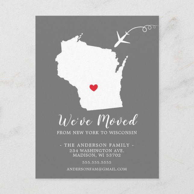 Carte postale WISCONSIN État de déménagement (Devant)