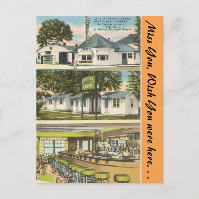 Carte Postale Wisconsin, Gest's Garage, Inn & Cabines, Madison (Devant)