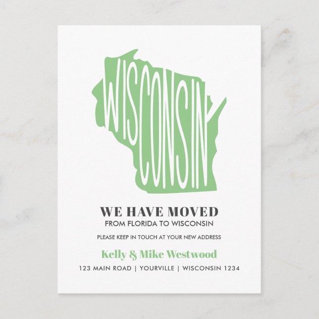 Carte Postale WISCONSIN Nous avons déménagé Nouvelle adresse Nou (Devant)
