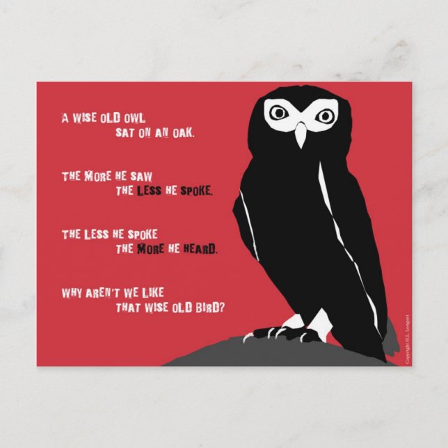 Carte postale Wise Old Owl en rouge (Devant)