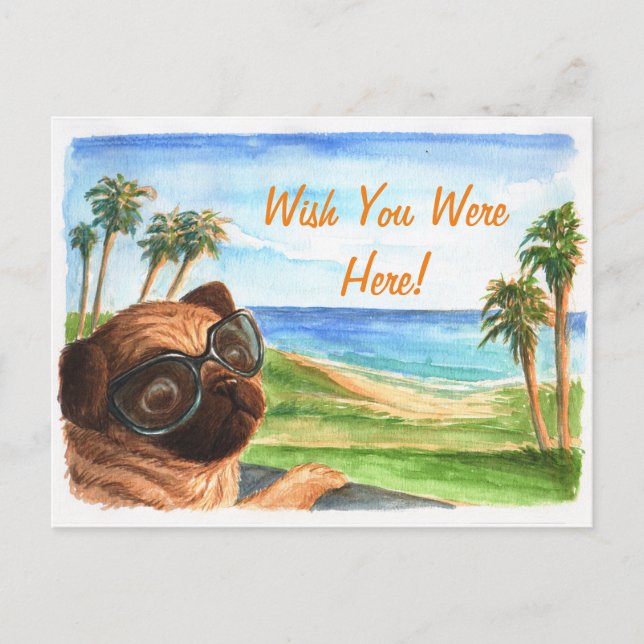 Carte Postale Wish you were here pug (Devant)