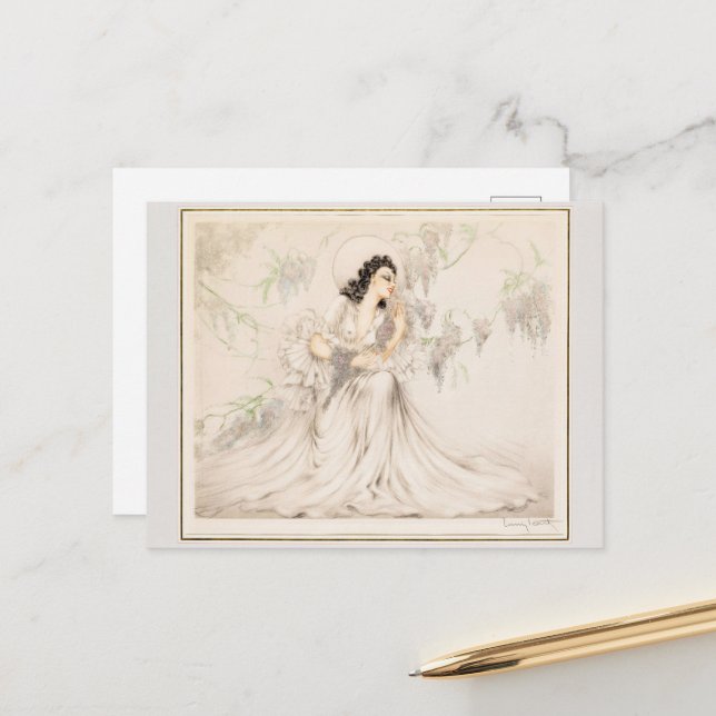 Carte Postale Wisteria, 1940 par Louis Icart (Devant/Arrière en situation)