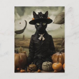 Carte Postale Witch Cat with Pumpkins