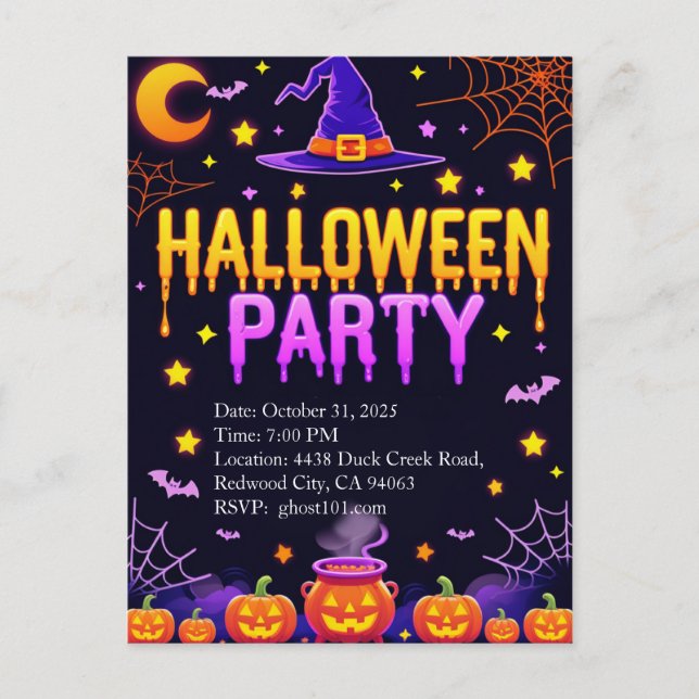 Carte Postale Witch Hat Halloween Party (Devant)