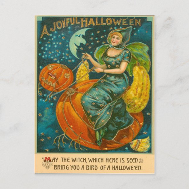 Carte Postale Witch Jack-o'-lantern Bird Citrouille Crescent Moo (Devant)