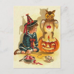 Carte Postale Witch Owl Jack-o'-lantern Citrouille