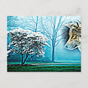 Carte Postale Wolf Animal Spirit Forêt Paysage art Abstrait