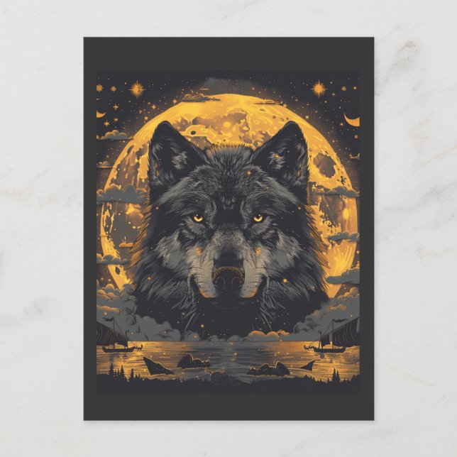 Carte postale Wolf Design avec étoiles de Pleine l (Devant)