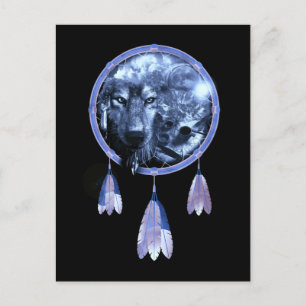 Carte Postale Wolf Dreamcatcher Moon Amérindiens Wolfs américain