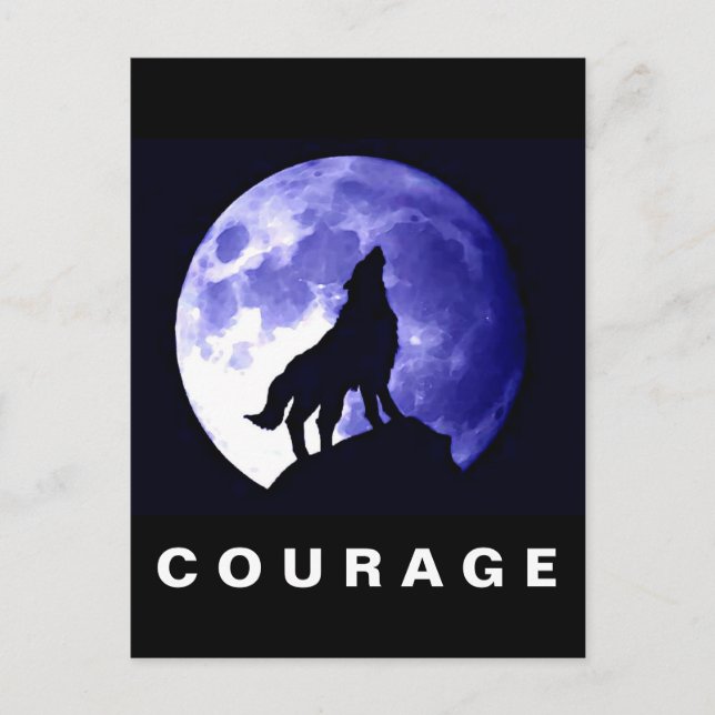 Carte Postale Wolf Howing à Moon Courage Motivationnel (Devant)