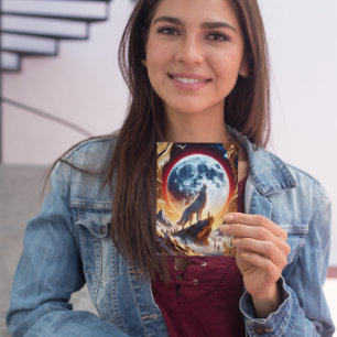 Carte Postale Wolf Howling à la Lune Crimson