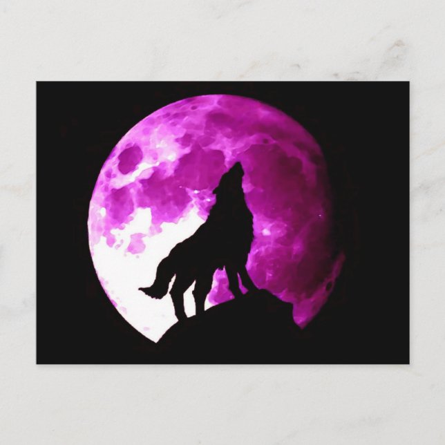 Carte Postale Wolf Howling à Moon (Devant)