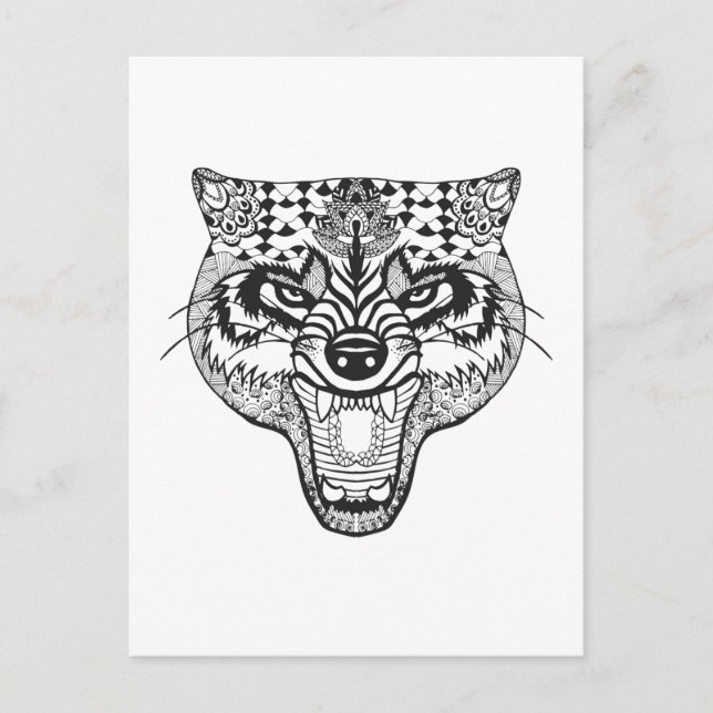 Carte Postale Wolf inspiré par Zentangle (Devant)