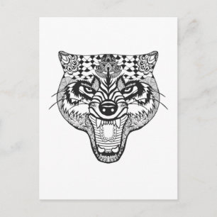 Carte Postale Wolf inspiré par Zentangle