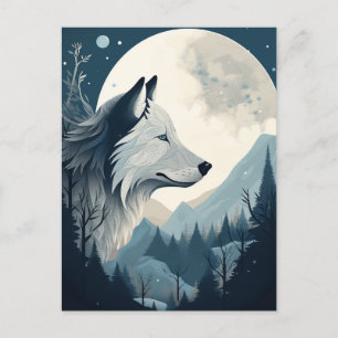 Carte Postale Wolf Pleine lune Mountains Imaginaire Art
