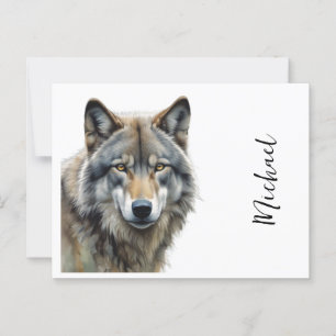 Carte Postale Wolf Portrait Votre nom Écriture personnalisée