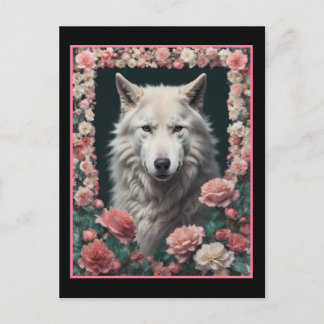 Carte Postale Wolf portrait with flowers