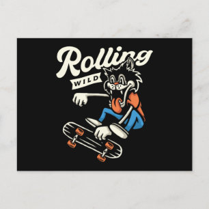 Carte Postale Wolf Rolling Wild Skate Design