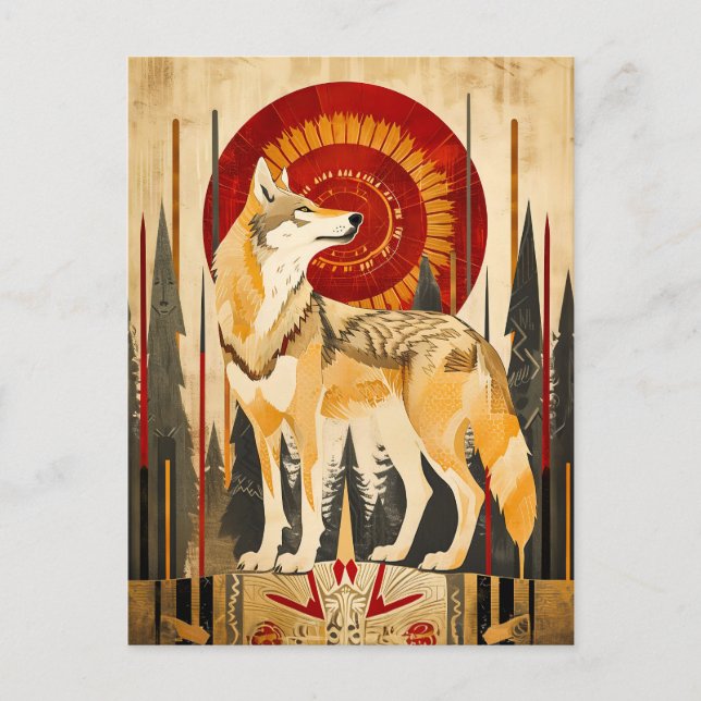 Carte Postale Wolf Totem – Guardian in Deco Style (Devant)