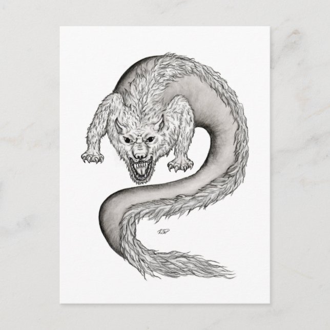 Carte Postale Wolfdragon design noir et blanc (Devant)