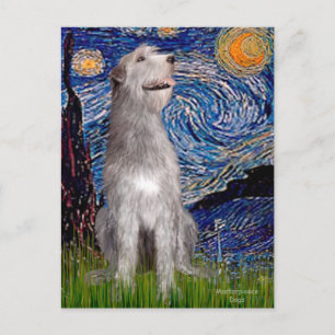 Carte Postale Wolfhound irlandais - Nuit étoilée (Vert) - Custom