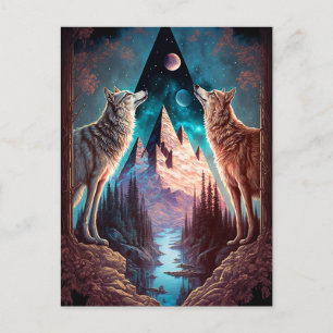 Carte Postale Wolves Mountain Visionary Imaginaire Art