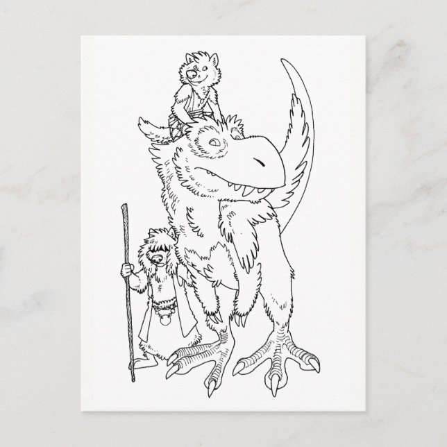 Carte Postale Wolves with Pet Dinosaur (Devant)