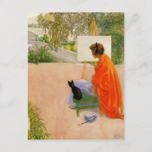 Carte Postale Woman and Cat Looking at Bridge