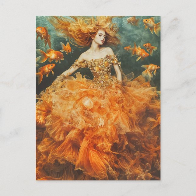Carte Postale Woman in a GoldFish Dress Fashion Fantasy (Devant)