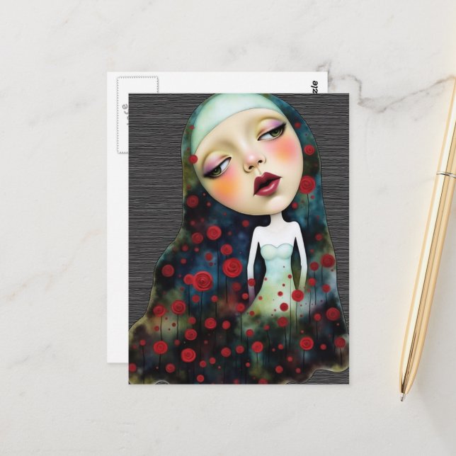 Carte Postale Woman In the Secrect Garden With Flowers (Devant/Arrière en situation)