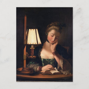 Carte Postale Woman reading by a Paper-bell Shade, 1766