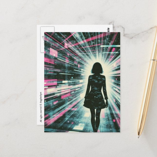 Carte Postale Woman Walking Lost in the Algorithm (Devant/Arrière en situation)