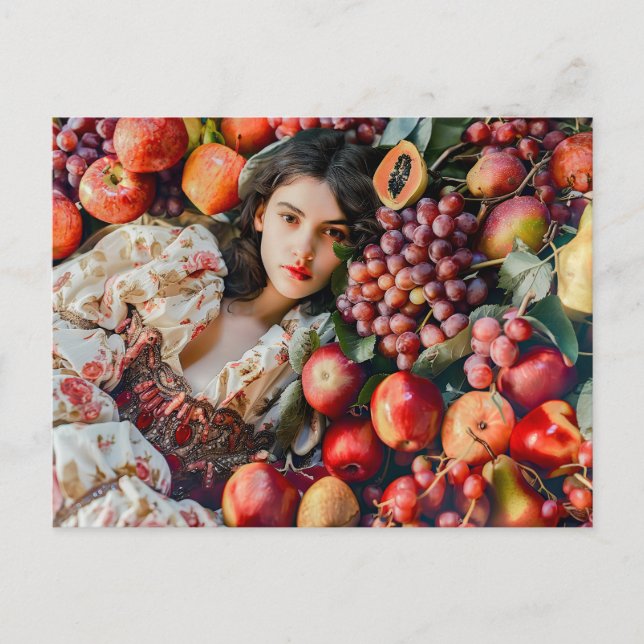Carte Postale Woman with apples and grapes (Devant)