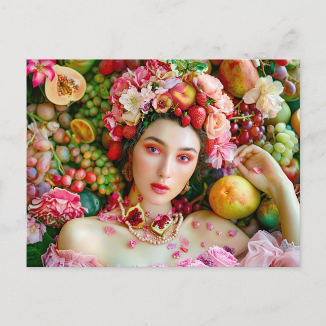 Carte Postale Woman with tropical fruits and floral accents (Devant)