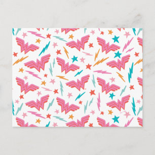 Carte Postale Wonder Woman Logo Rose et Motif Éclair