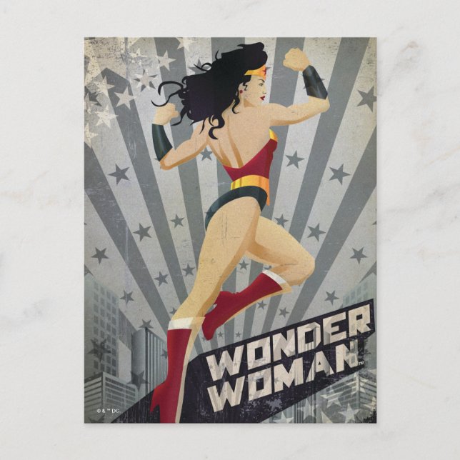 Carte Postale Wonder Woman Retro City Sunburst and Stars (Devant)