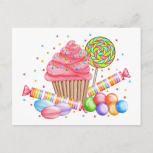 Carte Postale Wonderland Cupcake Candy Lollipop Sweet Tarts