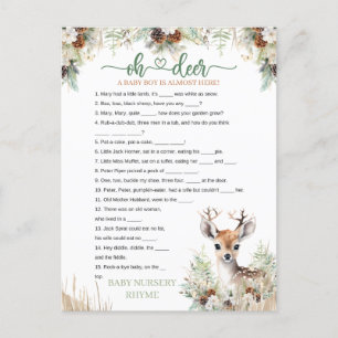 Carte Postale Woodland Deer Baby shower Jeu de garçon