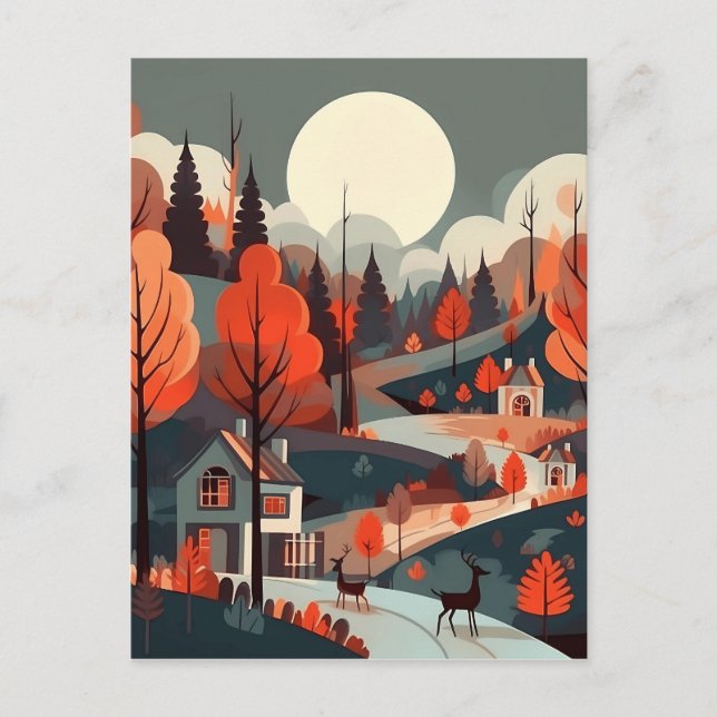 Carte Postale Woodland Scandi Village Art (Devant)