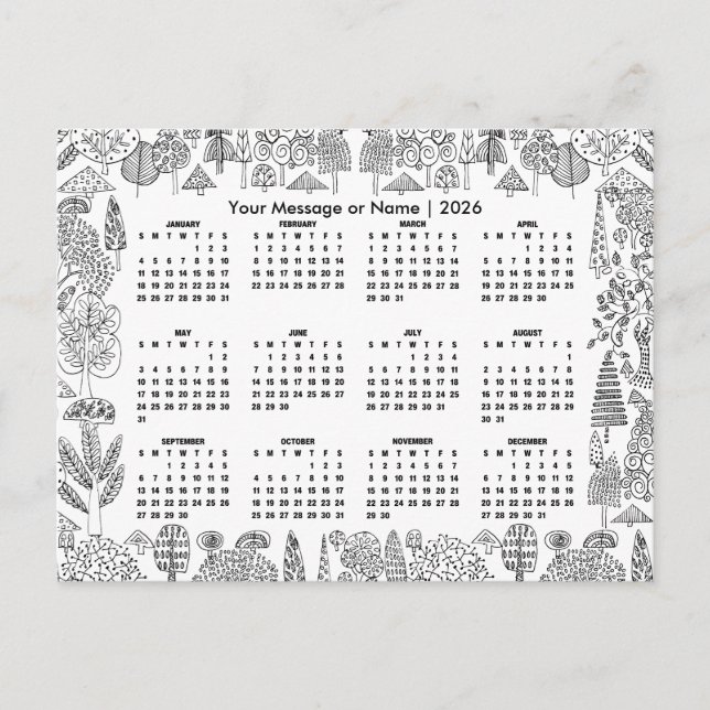 Carte Postale Woodland Trees 2026 Calendar Personalized (Devant)