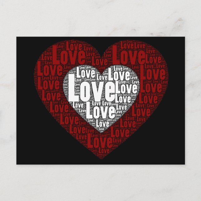 Carte Postale Word Art : L'amour dans un double coeur (Devant)