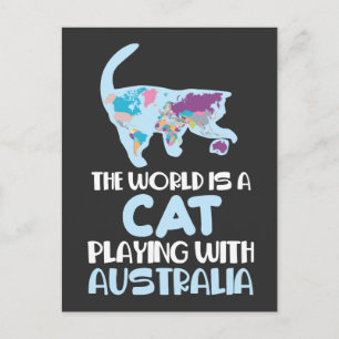 Carte Postale World Is A Cat jouant Australie Voyageurs Humour