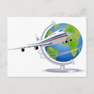 Carte Postale World Travel Plane et Globe