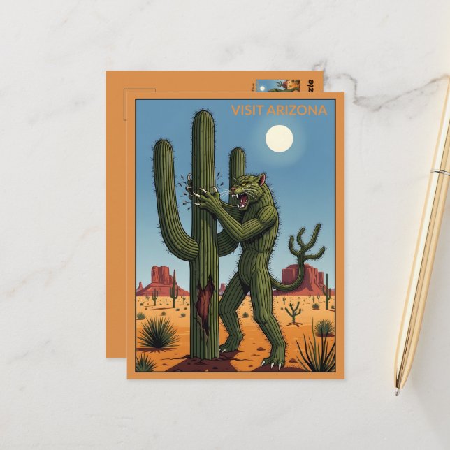 Carte Postale WPA Arizona Le Chat Cactus (Devant/Arrière en situation)